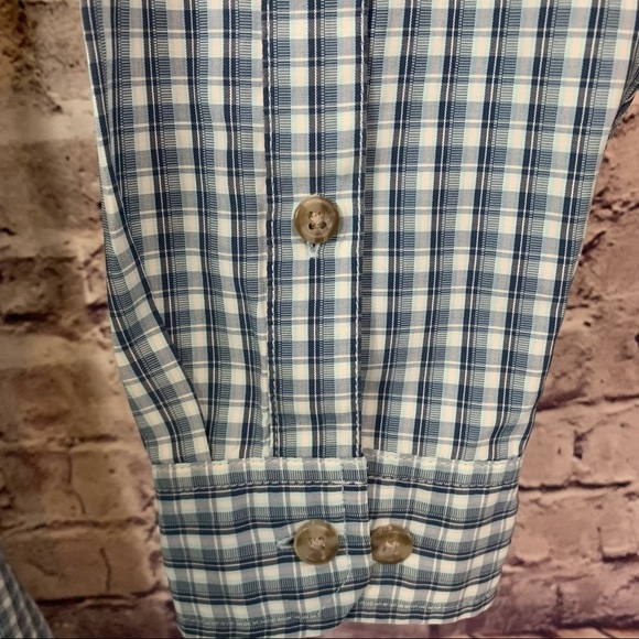 Eddie Bauer Blue Check Button Front Roll Tab Sleeve Shirt - Picture 6 of 10